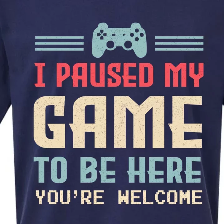 I Paused My Game To Be Here Youre Welcome Retro Gamer Gift Sueded Cloud Jersey T-Shirt