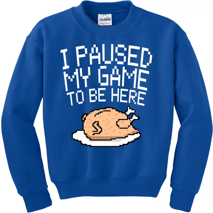 I Paused My Game To Be Here Pixel Turkey Kids Sweatshirt