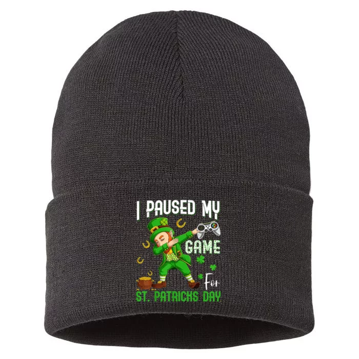 I Paused My Game For St Patricks Day Dabbing Leprechaun Boys Sustainable Knit Beanie