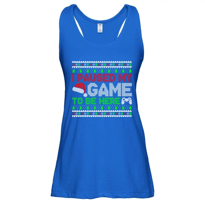 I Paused My Game To Be Here Christmas Gamer Ugly Sweater Gift Ladies Essential Flowy Tank