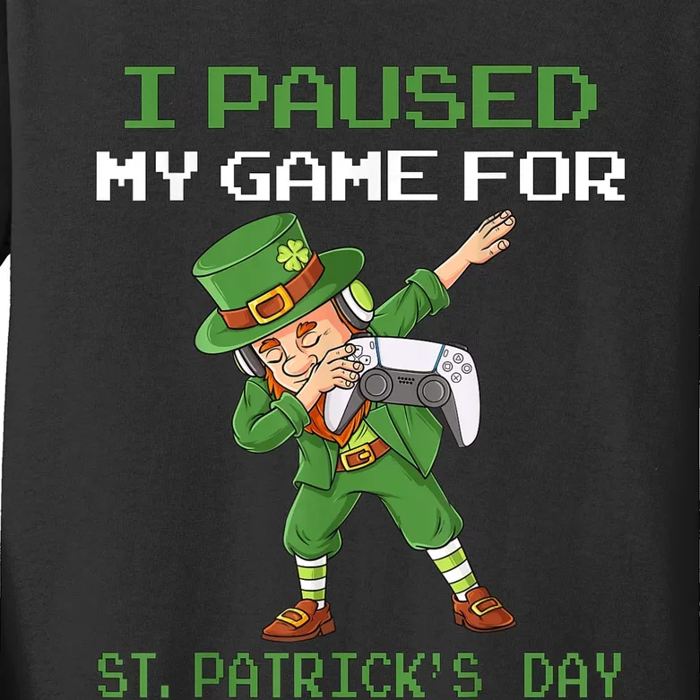 I Paused My Game For St Patricks Day Dabbing Leprechaun Boys Kids Long Sleeve Shirt