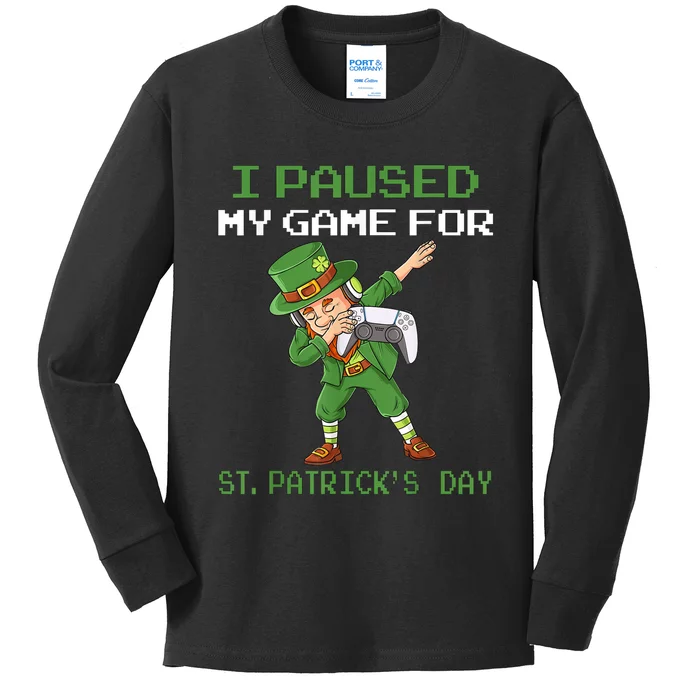 I Paused My Game For St Patricks Day Dabbing Leprechaun Boys Kids Long Sleeve Shirt