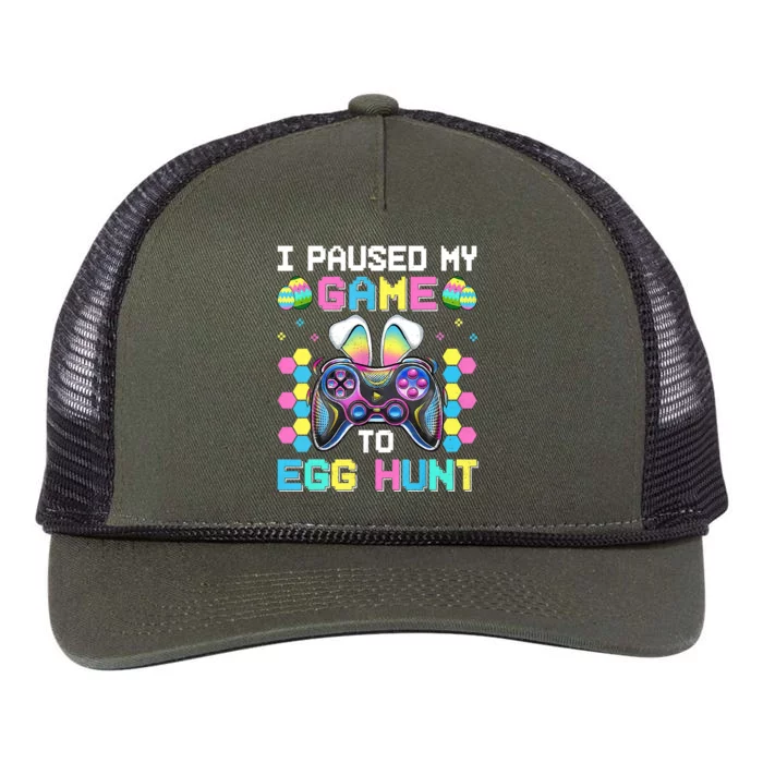 I Paused My Game To Egg Hunt Easter Funny Gamer Retro Rope Trucker Hat Cap