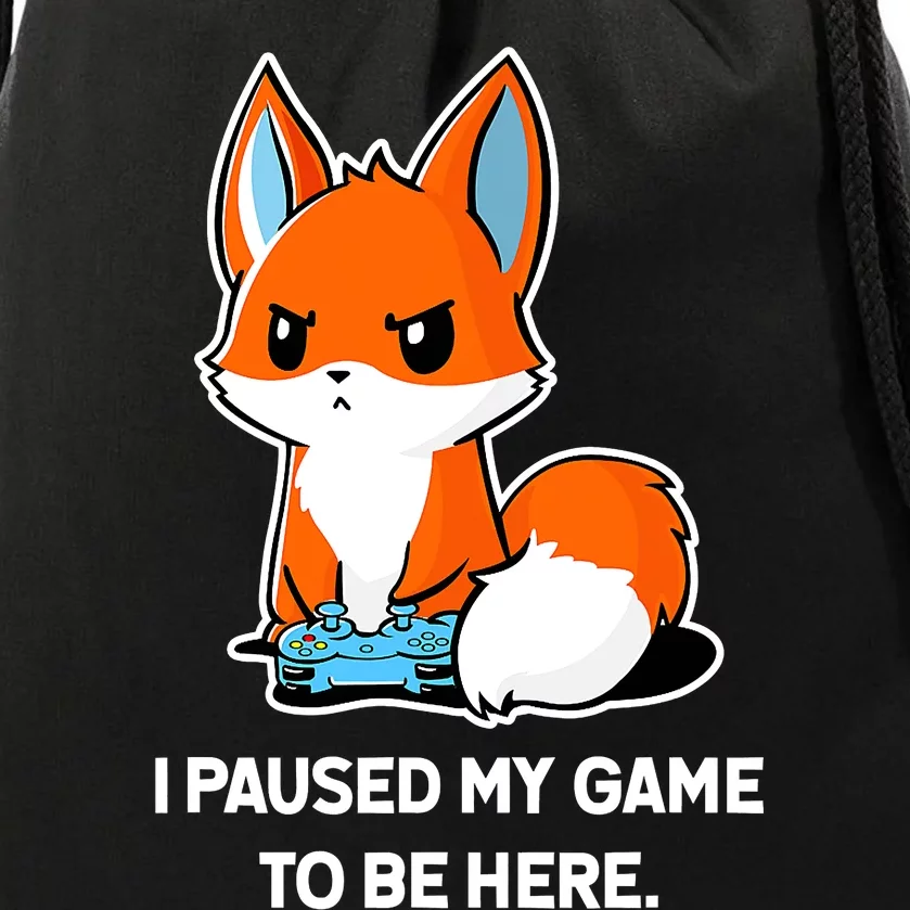 I Paused My Game To Be Here Funny Kawaii Fox Gamer Drawstring Bag