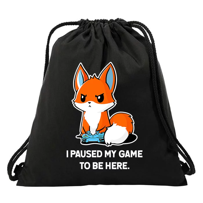 I Paused My Game To Be Here Funny Kawaii Fox Gamer Drawstring Bag