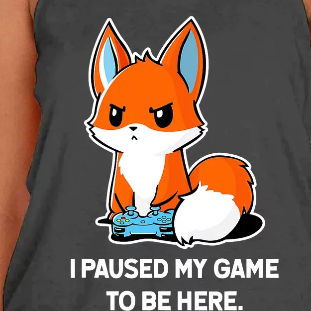 I Paused My Game To Be Here Funny Kawaii Fox Gamer Women's Knotted Racerback Tank