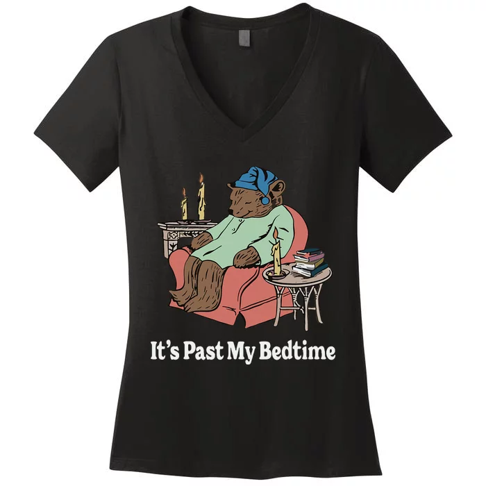 ItS Past My Bedtime Sleepy Bear Time Reading Women's V-Neck T-Shirt