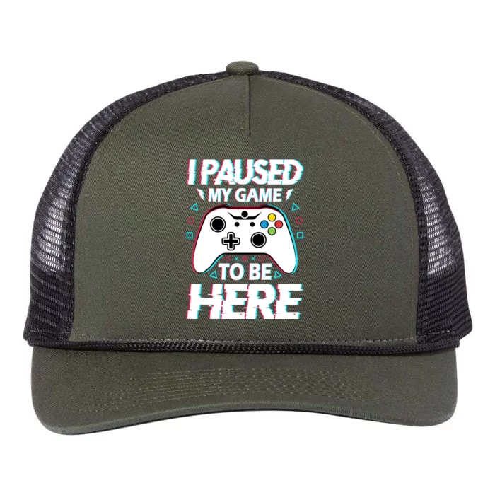 I Paused My Game To Be Here Funny Gamer Gaming Retro Rope Trucker Hat Cap