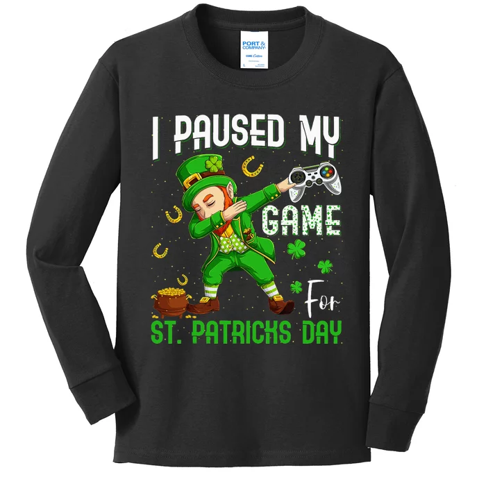 I Paused My Game For St Patricks Day Dabbing Leprechaun Kids Long Sleeve Shirt