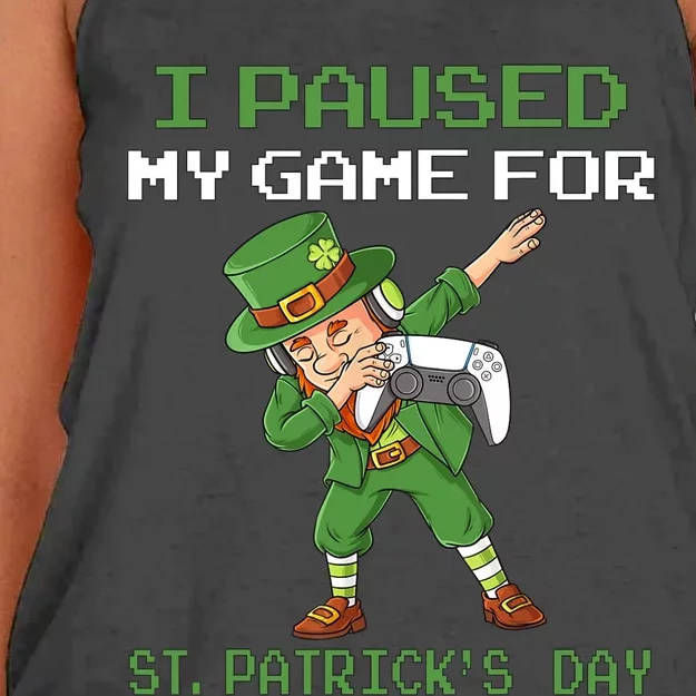 I Paused My Game For St Patricks Day Dabbing Leprechaun Women's Knotted Racerback Tank