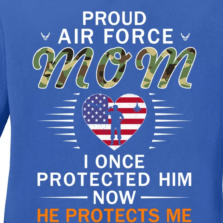 I Protects My Sonfunny Giftproud Air Force Mom Camouflage Army Cute Gift Ladies Long Sleeve Shirt