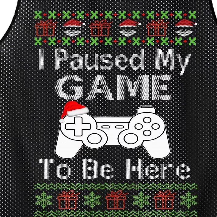 I Paused My Game To Be Here Ugly Sweater Funny Christmas Mesh Reversible Basketball Jersey Tank