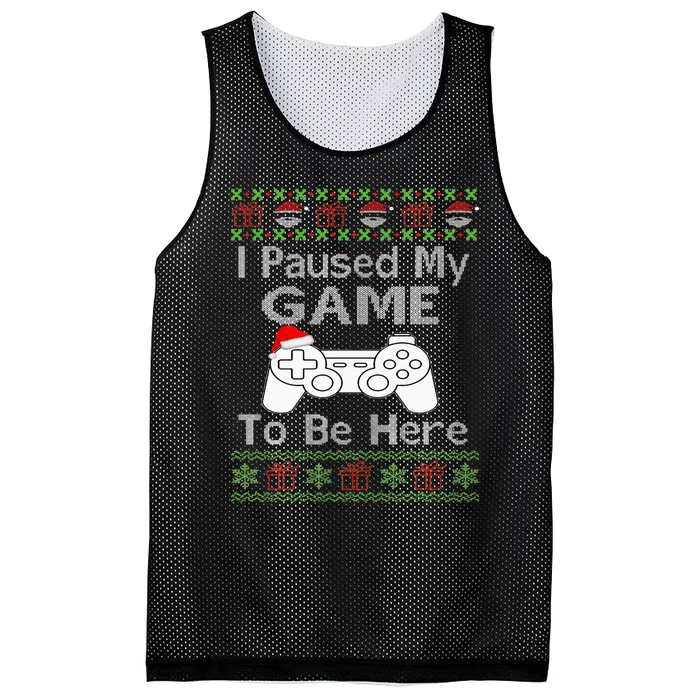 I Paused My Game To Be Here Ugly Sweater Funny Christmas Mesh Reversible Basketball Jersey Tank