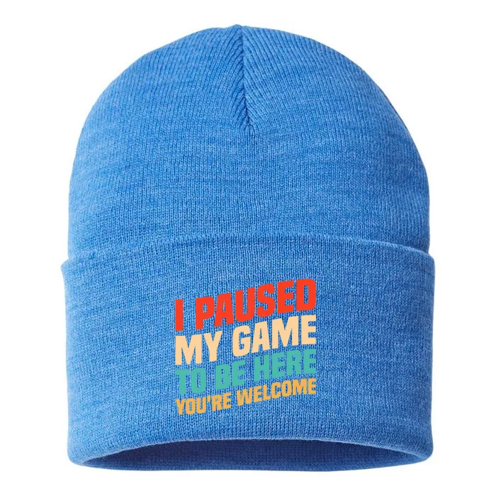 I Paused My Game To Be Here YouRe Welcome Funny Retro Gamer Gift Sustainable Knit Beanie