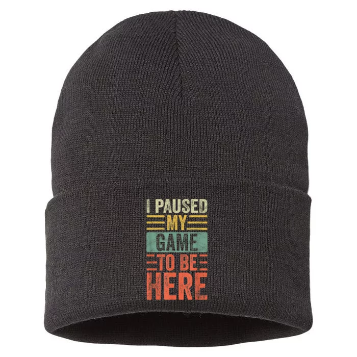 I Paused My Game To Be Here Funny Retro Vintage Video Gamer Short Sustainable Knit Beanie