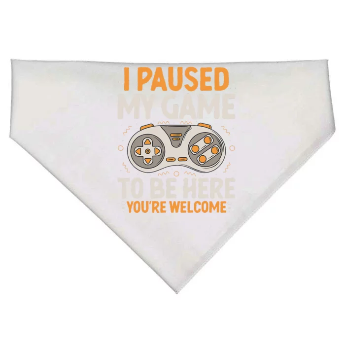 I Paused my Game to be Here Retro Gaming Humor Funny Gamer USA-Made Doggie Bandana