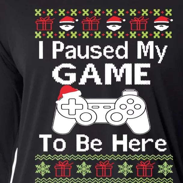 I Paused My Game To Be Here Ugly Sweater Funny Christmas Cooling Performance Long Sleeve Crew