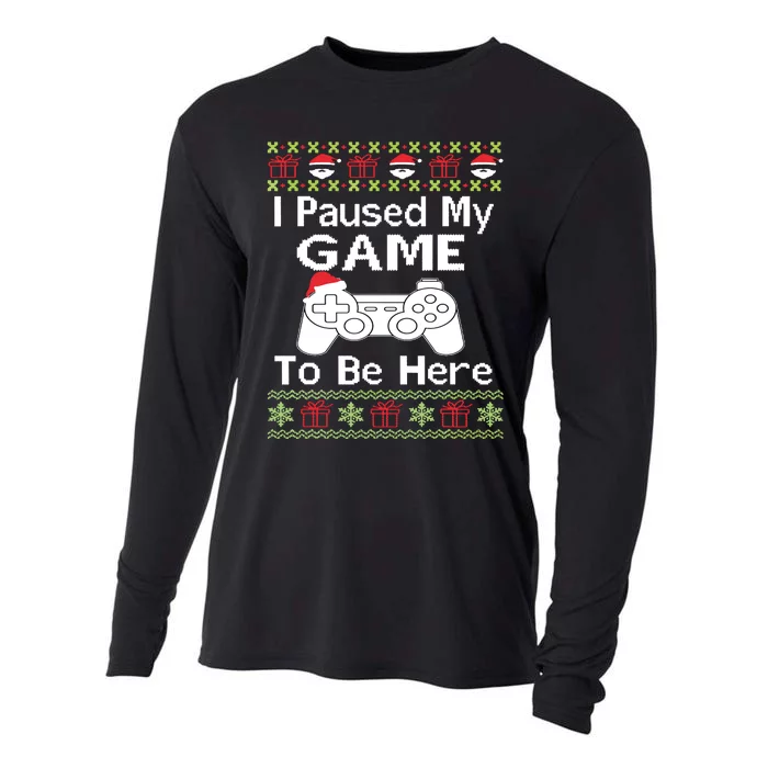 I Paused My Game To Be Here Ugly Sweater Funny Christmas Cooling Performance Long Sleeve Crew