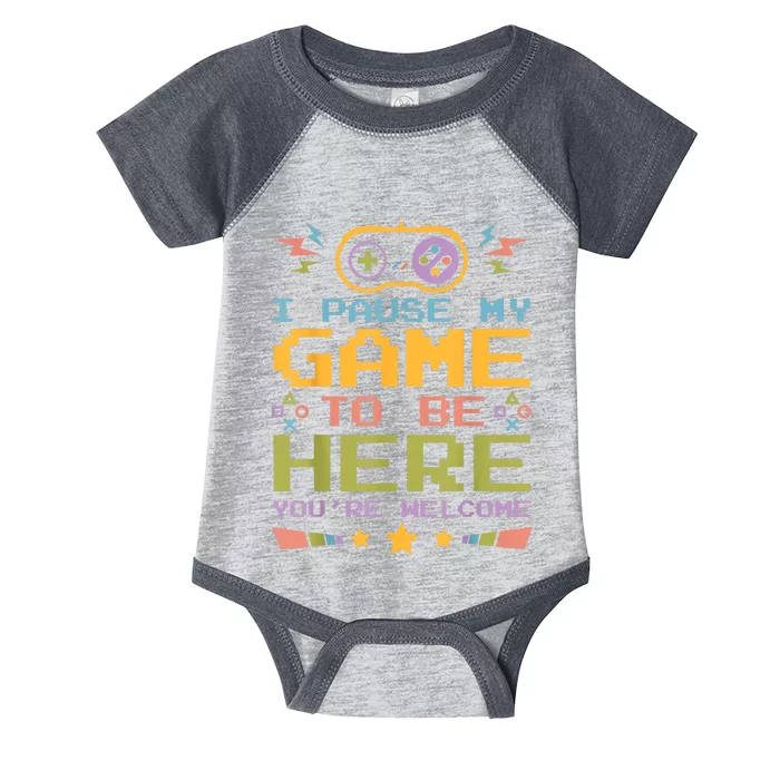 I Paused My Game To Be Here Funny Retro Vintage Video Gamer Infant Baby Jersey Bodysuit