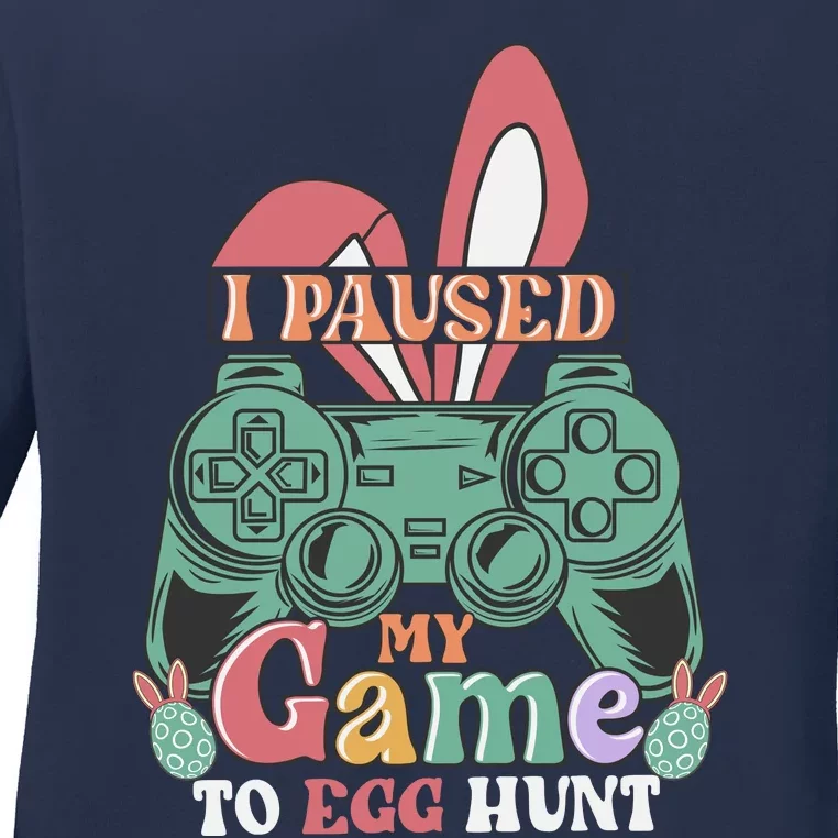 I Paused My Game To Egg Hunt Easter Funny Gamer Boys Kids Ladies Long Sleeve Shirt