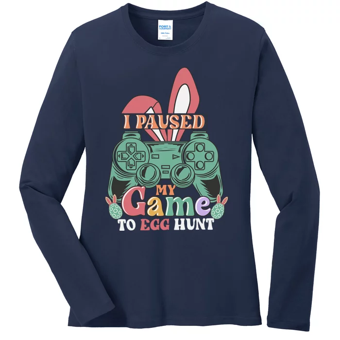 I Paused My Game To Egg Hunt Easter Funny Gamer Boys Kids Ladies Long Sleeve Shirt