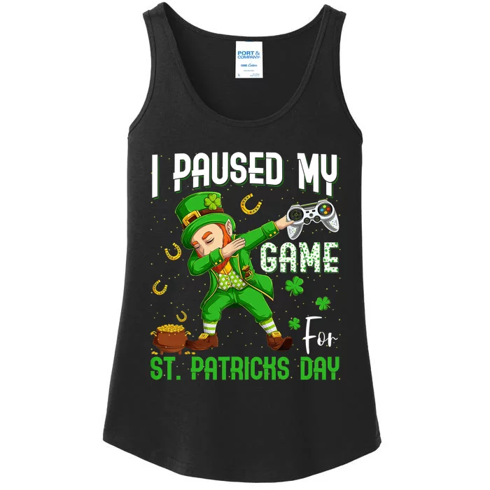 I Paused My Game For St Patricks Day Dabbing Leprechaun Boy Ladies Essential Tank