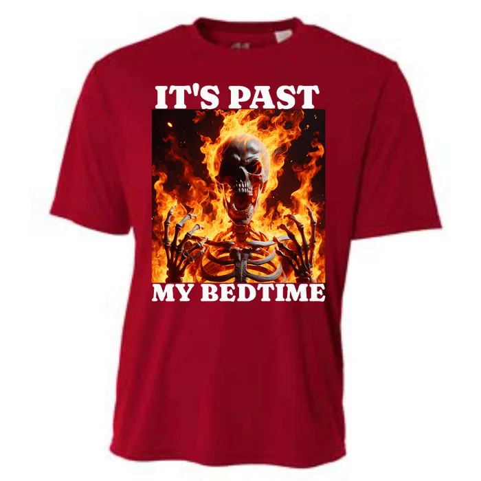 ItS Past My Bedtime Funny Skeleton Meme Flames Ironic Tired Cooling Performance Crew T-Shirt