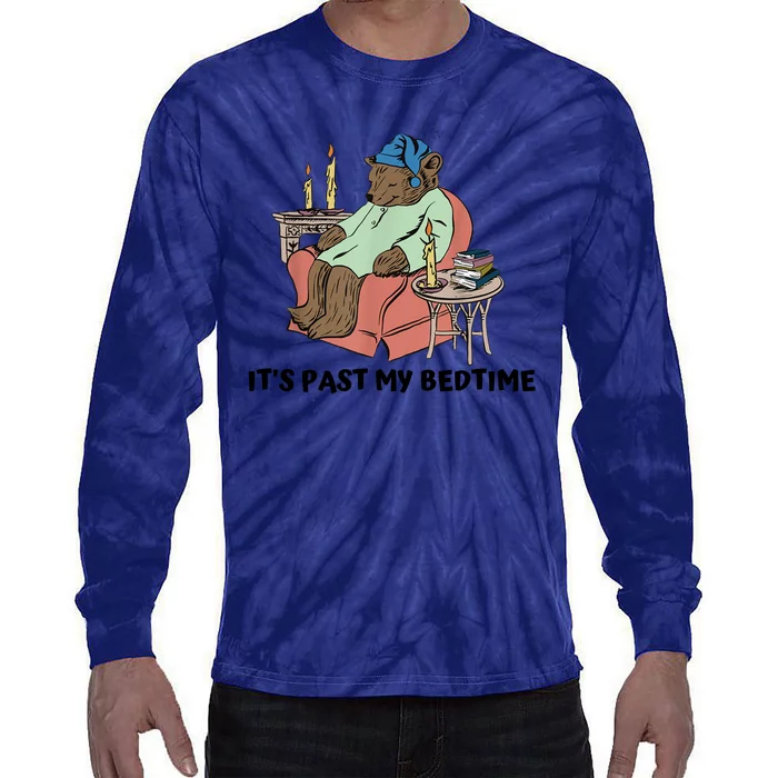 ItS Past My Bedtime Bear Taking A Nap Next To Books Tie-Dye Long Sleeve Shirt