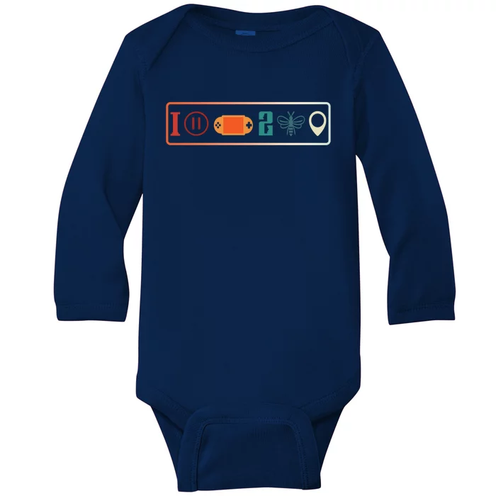 I Paused My Game To Be Here Icons Cool Gaming Retro Vintage Meaningful Gift Baby Long Sleeve Bodysuit