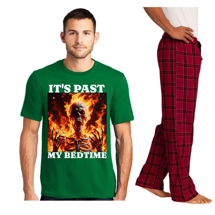 ItS Past My Bedtime Funny Skeleton Flames Ironic Tired Pajama Set