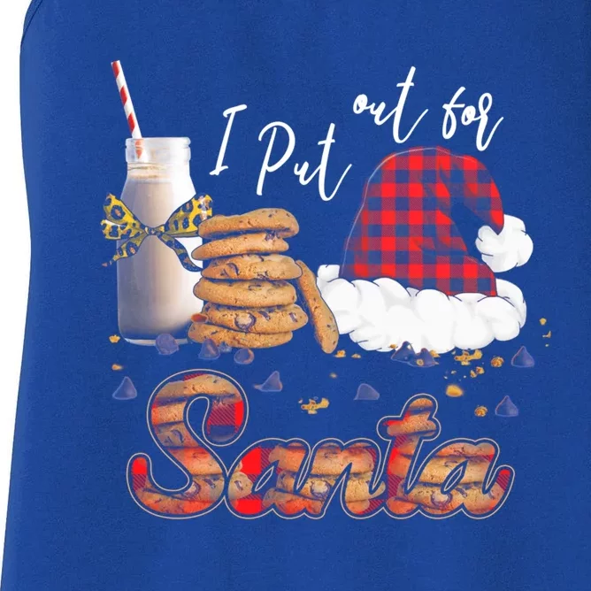 I Put Out For Santa Christmas Milk Cookies Santa Hat Plaid Gift Women's Racerback Tank