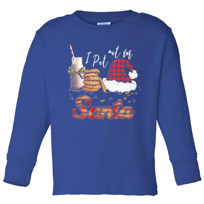 I Put Out For Santa Christmas Milk Cookies Santa Hat Plaid Gift Toddler Long Sleeve Shirt