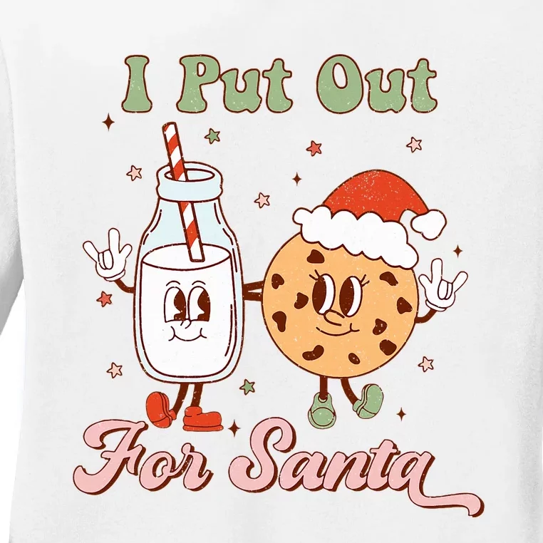 I Put Out For Santa Funny Milk And Cookie Christmas Retro Ladies Long Sleeve Shirt