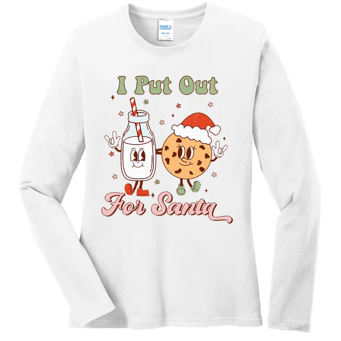 I Put Out For Santa Funny Milk And Cookie Christmas Retro Ladies Long Sleeve Shirt