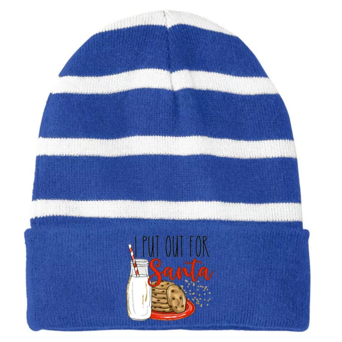 I Put Out For Santa Funny Christmas Family Milk Cookie Great Gift Striped Beanie with Solid Band