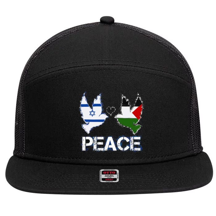 Israel Palestine Peace Friendship Pigeons Gift 7 Panel Mesh Trucker Snapback Hat