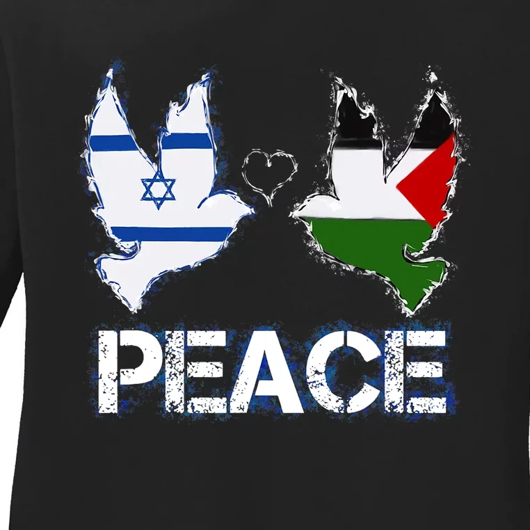 Israel Palestine Peace Friendship Pigeons Gift Ladies Long Sleeve Shirt