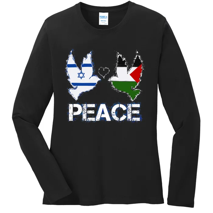 Israel Palestine Peace Friendship Pigeons Gift Ladies Long Sleeve Shirt