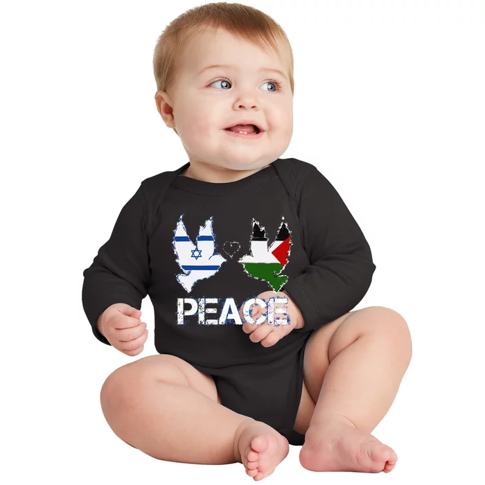 Israel Palestine Peace Friendship Pigeons gift Baby Long Sleeve Bodysuit