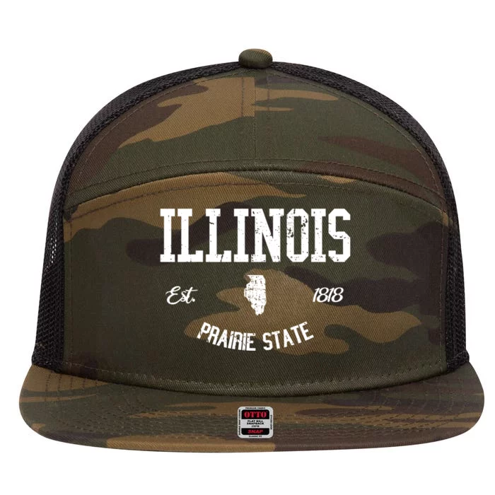 Illinois Prairie State Varsity Sports College Athletic 7 Panel Mesh Trucker Snapback Hat