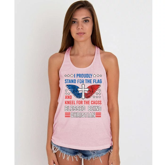 I Proudly Stand For The Flag And Kneel For The Cross Usa Gift Women's Knotted Racerback Tank