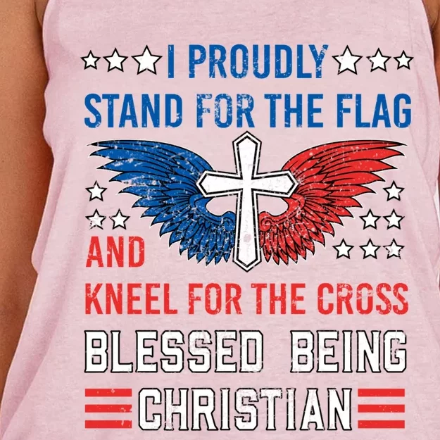 I Proudly Stand For The Flag And Kneel For The Cross Usa Gift Women's Knotted Racerback Tank