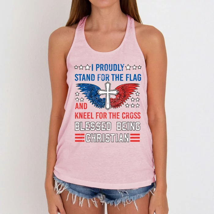 I Proudly Stand For The Flag And Kneel For The Cross Usa Gift Women's Knotted Racerback Tank