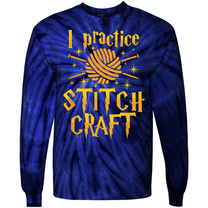 I Practice Stitch Craft Knit Funny Knitting Gift Tie-Dye Long Sleeve Shirt