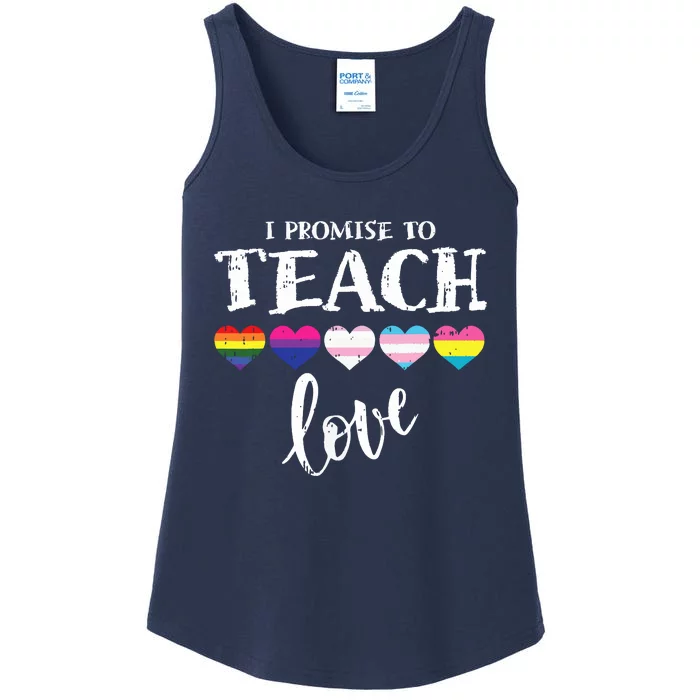 I Promise To Teach Love Pride Proud Ally Teacher Ladies Essential Tank