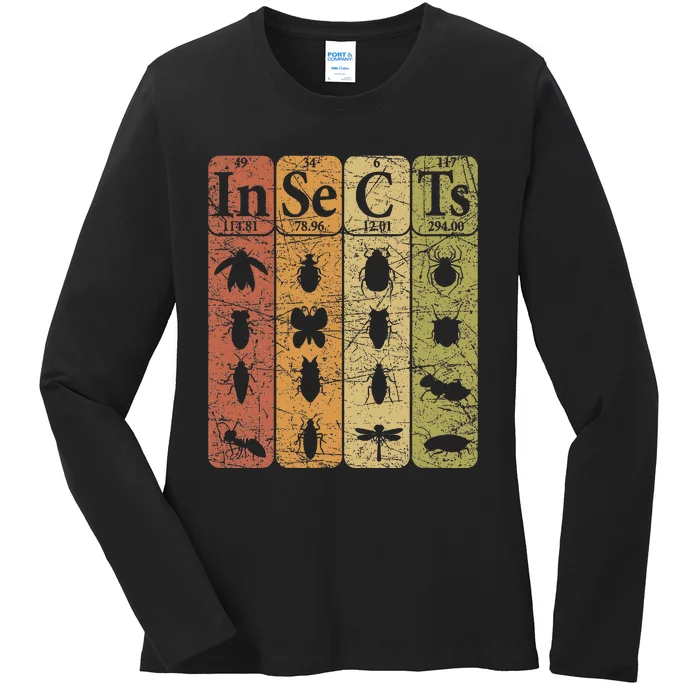 Insects Periodic Table Elements Entomologist Retro Bugs Ladies Long Sleeve Shirt