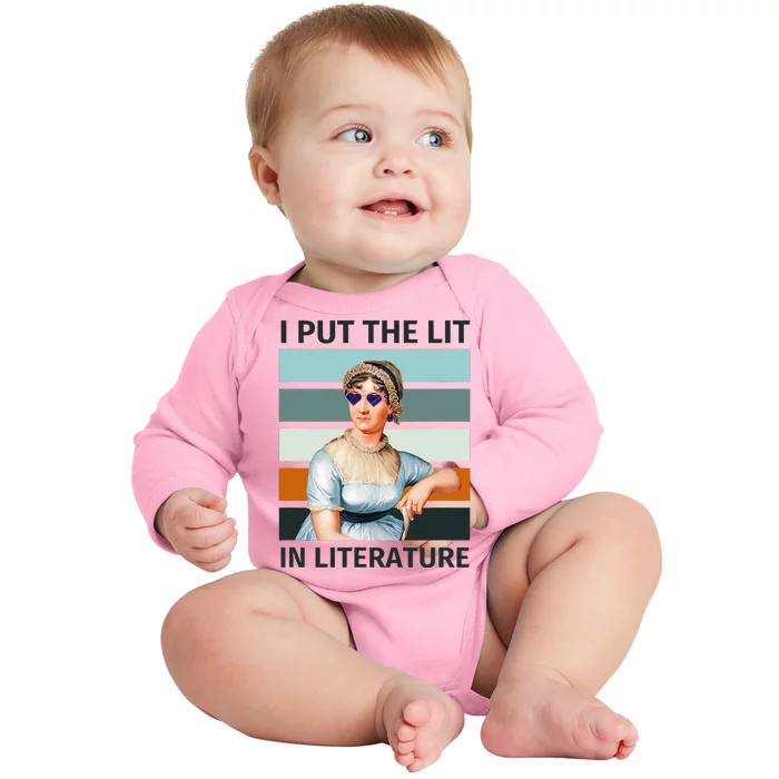 I Put The Lit In Literature Vintage Jane Austen Sunglasses Baby Long Sleeve Bodysuit