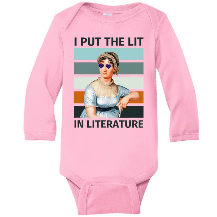 I Put The Lit In Literature Vintage Jane Austen Sunglasses Baby Long Sleeve Bodysuit