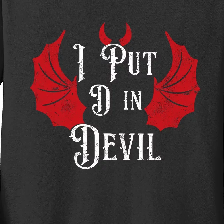 I Put The D In Devil Funny Halloween Matching Couple Kids Long Sleeve Shirt