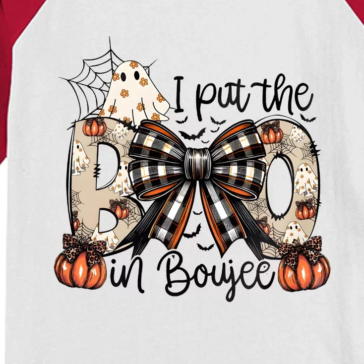 I Put The Boo In Boujee Coquette Halloween Kids Colorblock Raglan Jersey